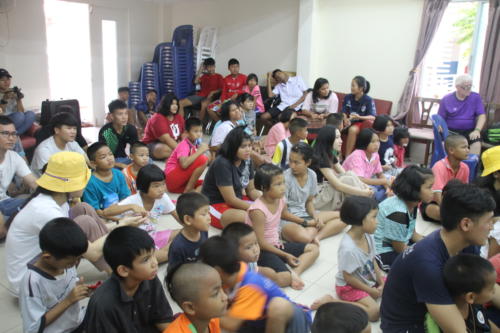 Sharing the Christian message with kids at the children’s home.